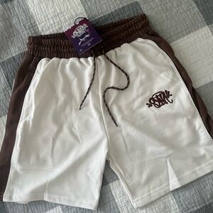 Men's Two-Tone Athletic Shorts in White and Brown